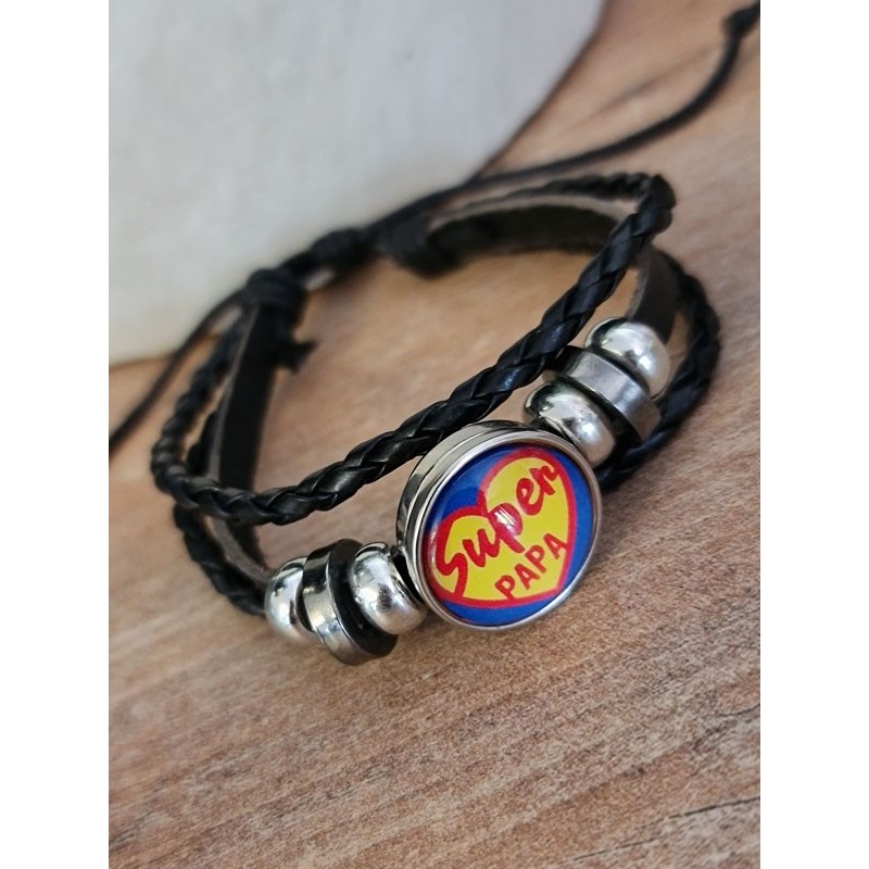 Bracelet "Super papa" bleu et jaune