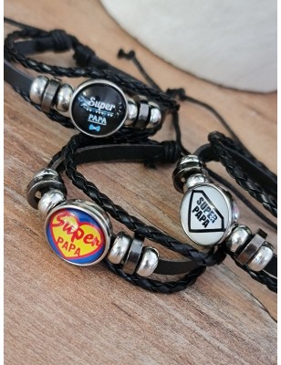 Bracelet "Super papa" noir avec plaque jaune