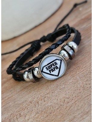 Bracelet "Super papa" noir et blanc