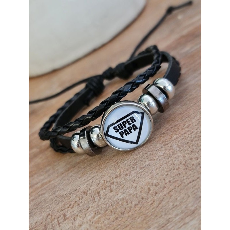 Bracelet "Super papa" noir et blanc