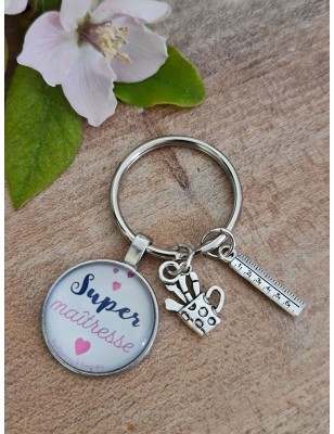 Porte-clés "Super maîtresse" blanc