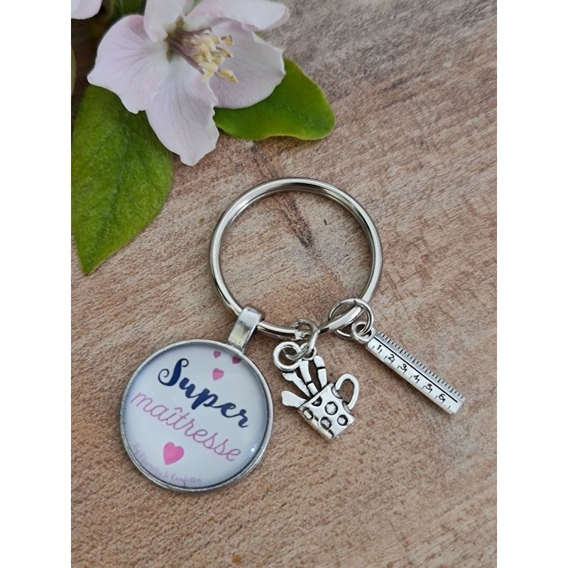 Porte-clés "Super maîtresse" blanc