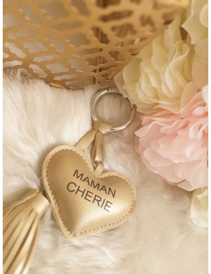 Porte clé Maman chérie COEUR avec perles