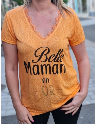 Tee-shirt "Belle maman en or" orange