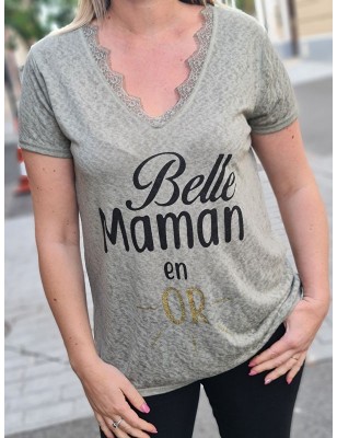 Tee-shirt "Belle maman en or" kaki