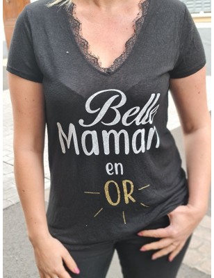 Tee-shirt "Belle maman en or" noir