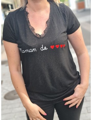 Tee-shirt manches courtes "Maman de cœur" noir