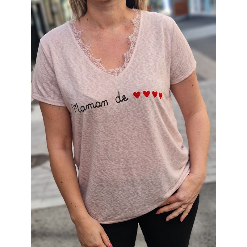 Tee-shirt "Maman de cœur" rose pâle