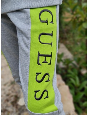Jogging Guess Lorent gris avec bande vert fluo