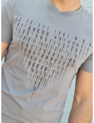 Tee-shirt manches courtes Guess Sully gris avec col rond et inscriptions en relief