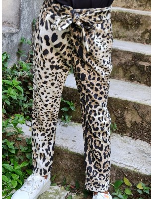 Pantalon Soane léopard avec ceinture à nouer