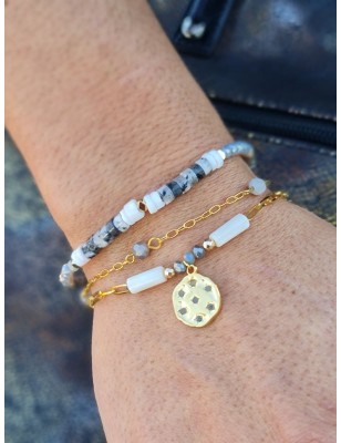 Bracelet Victoria à 3 rangées en acier inoxydable couleur or et gris, avec chainettes et perles