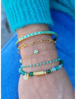 Bracelet élastique Vicky en acier inoxydable couleur or et vert avec perles et talisman