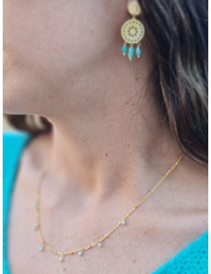 Boucles d'oreilles pendantes en acier inoxydable couleur or avec perles vertes