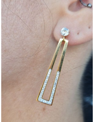 Boucles d'oreilles pendantes en acier inoxydable couleur or avec petits strass