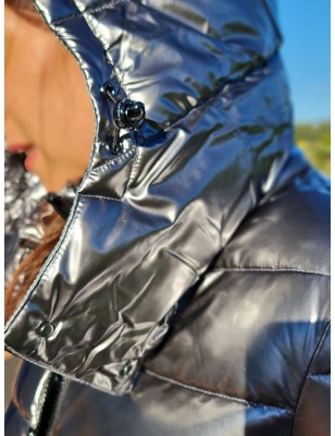 Doudoune matelassée Guess Céleste gris métallisé avec capuche