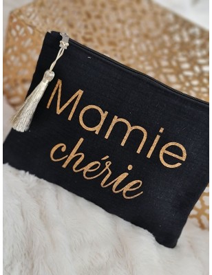 Pochette en gaze de coton "Mamie chérie" avec pompon