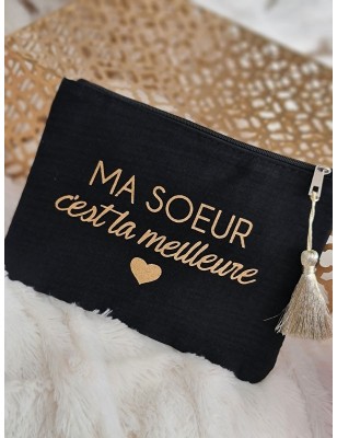 Pochette en gaze de coton "Ma sœur c'est la meilleure" avec pompon