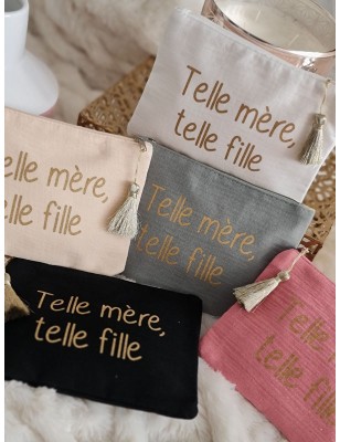 Pochette en gaze de coton "Telle mère, telle fille" avec pompon