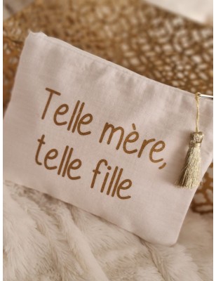 Pochette en gaze de coton "Telle mère, telle fille" avec pompon