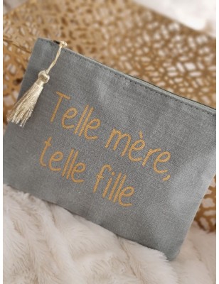 Pochette en gaze de coton "Telle mère, telle fille" avec pompon