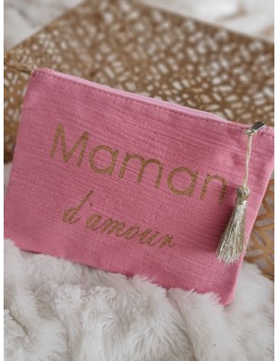 Pochette en gaze de coton "Maman d'amour" avec pompon