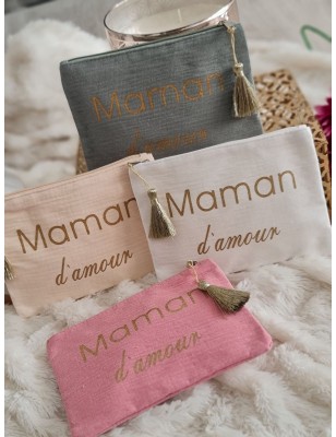 Pochette en gaze de coton "Maman d'amour" avec pompon