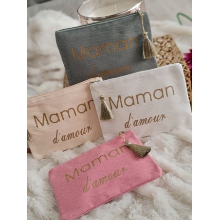 Pochette en gaze de coton "Maman d'amour" avec pompon
