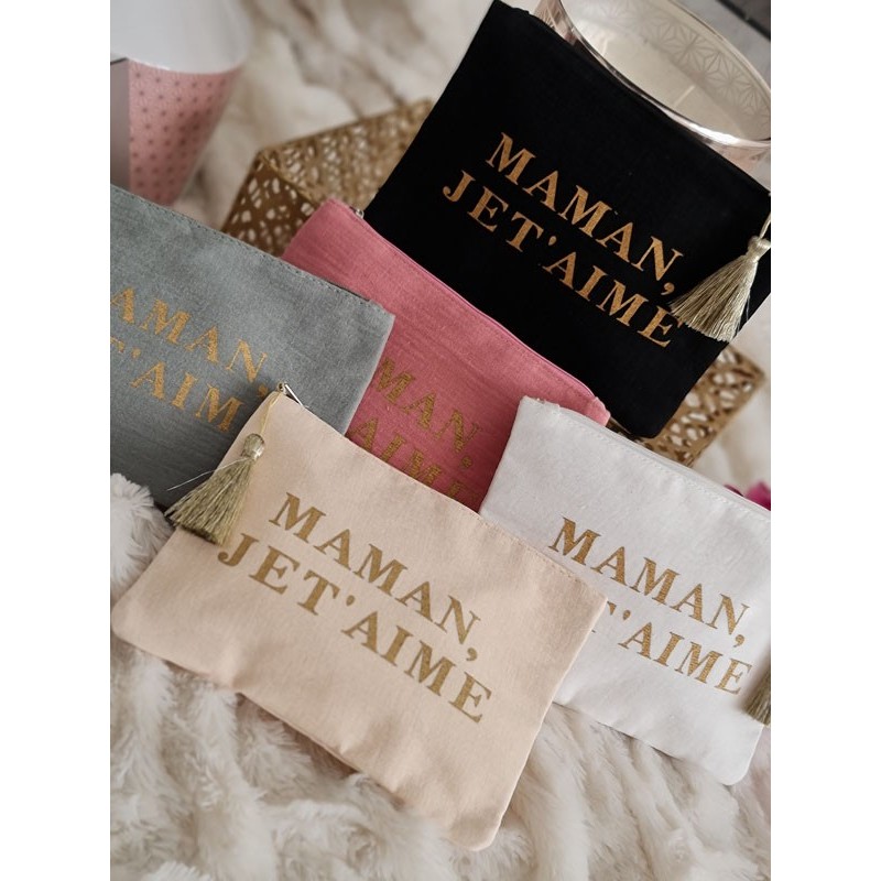 Pochette en gaze de coton "Maman je t'aime" avec pompon