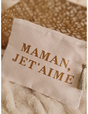 Pochette en gaze de coton "Maman je t'aime" avec pompon