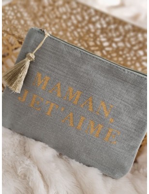 Pochette en gaze de coton "Maman je t'aime" avec pompon