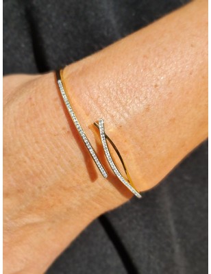 Bracelet rigide réglable Aurore en acier inoxydable couleur or avec strass