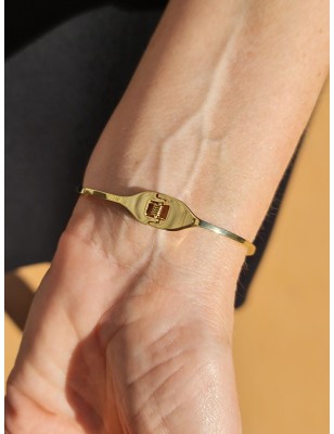 Bracelet rigide réglable Aurore en acier inoxydable couleur or avec strass