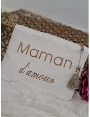 Pochette en gaze de coton "Maman d'amour" avec pompon