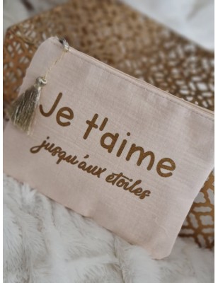 Pochette en gaze de coton "Je t'aime jusqu'aux étoiles" avec pompon