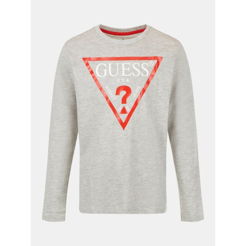 Tee-shirt manches longues Guess Tim gris avec triangle Guess