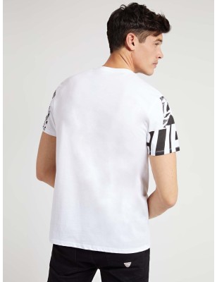 Tee-shirt manches courtes Guess Hello blanc avec imprimés noirs et blancs