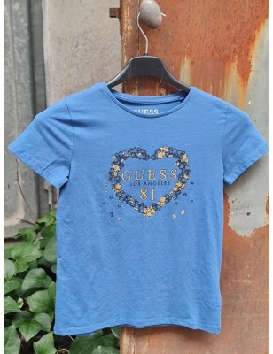 Tee-shirt manches courtes Guess Tissana bleu avec cœur pailleté