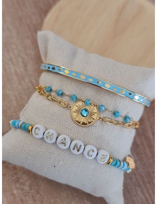Bracelet Elodie à 2 rangées en acier inoxydable couleur or avec chainettes et perles turquoises