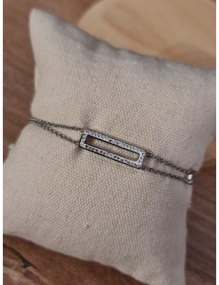 Bracelet Mélina en acier inoxydable couleur argent avec double chainette et strass