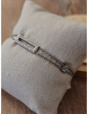 Bracelet Mélina en acier inoxydable couleur argent avec double chainette et strass
