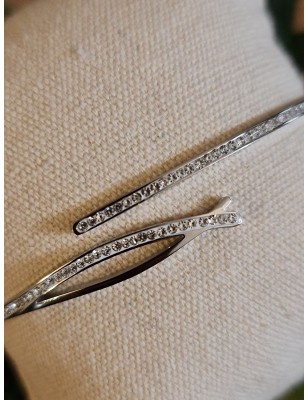 Bracelet rigide réglable Aurore en acier inoxydable couleur argent avec strass