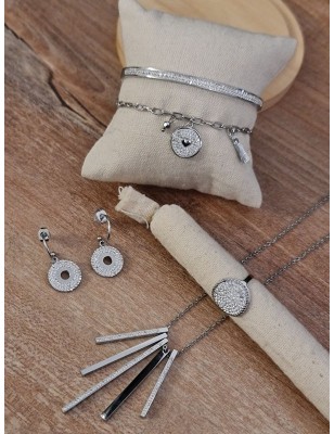 Bracelet chainette Joya en acier inoxydable couleur argent et blanc avec pompon et strass
