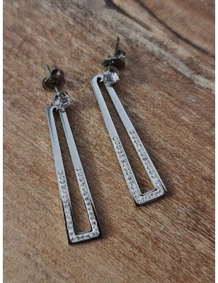 Boucles d'oreilles pendantes en acier inoxydable couleur argent avec petits strass