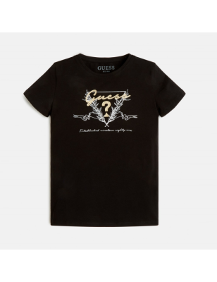 Tee-shirt manches courtes Guess Stecy noir avec inscription dorée pailletée