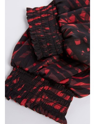 Blouse manches longues Guess Piper noir et rouge en voilage avec motif feuillage