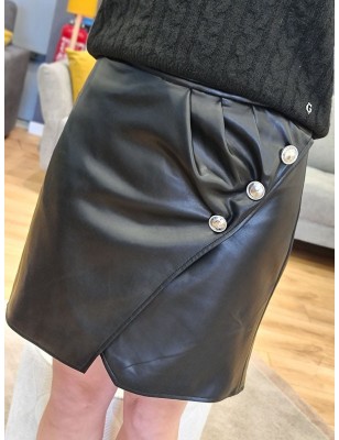 Mini jupe en simili cuir Guess Diva noire avec boutons fantaisies