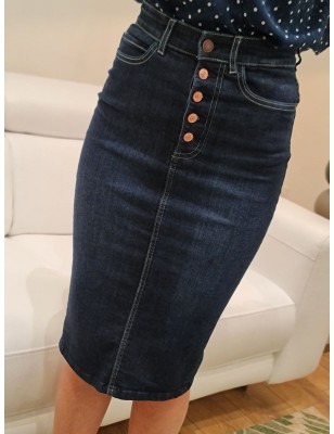 Jupe mi-longue moulante Guess Loli en jean bleu