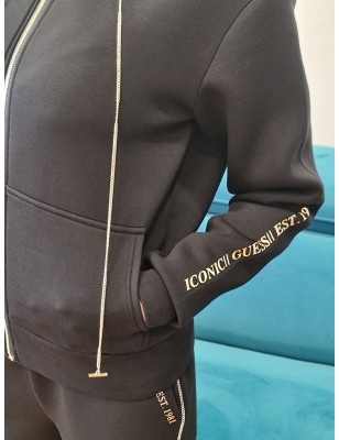 Veste néoprène Guess Simonne noire avec capuche et chainette dorée