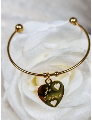 Bracelet jonc "Je t'aime" en acier inoxydable